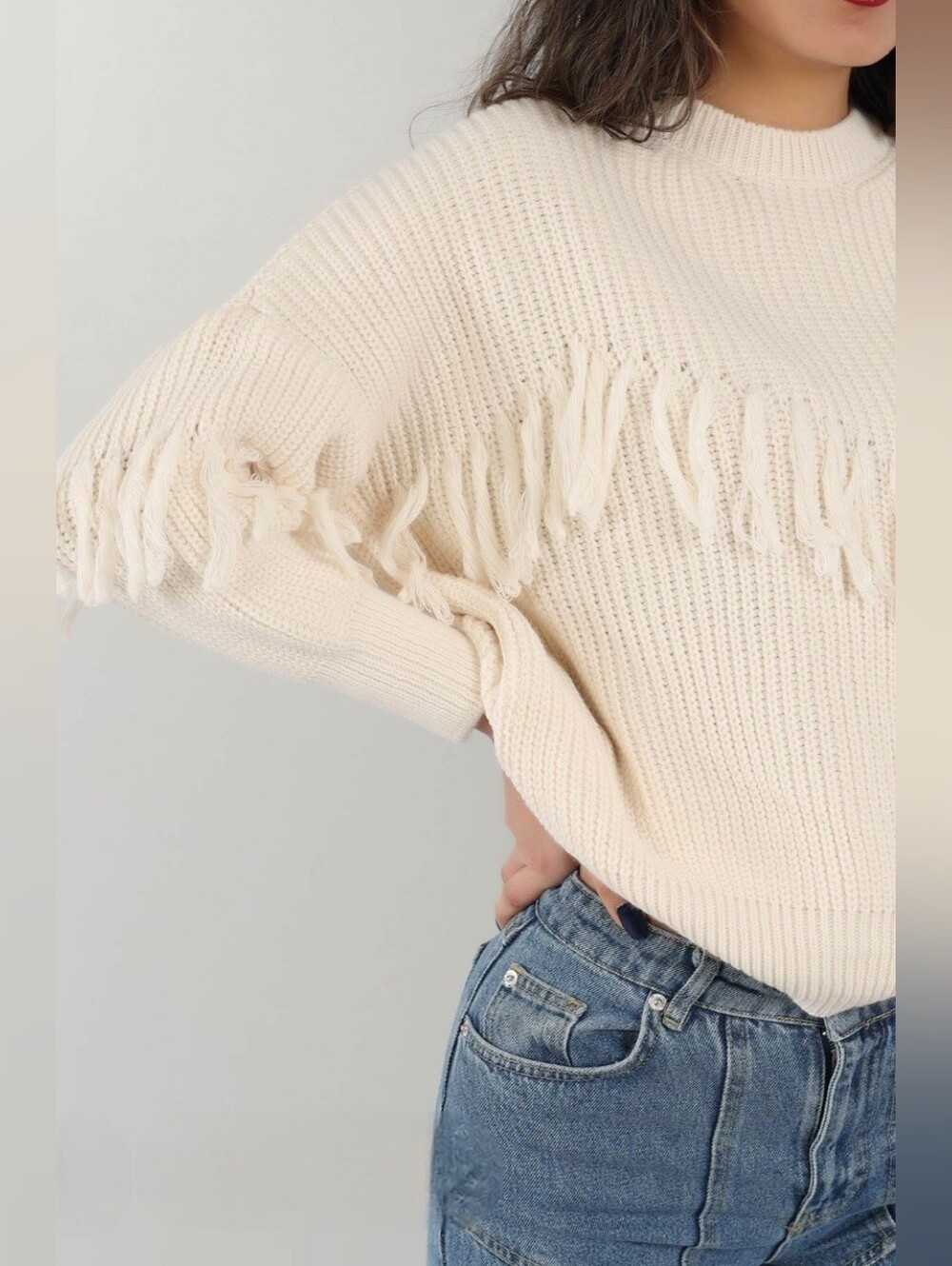 Fable Fringe Cream Sweater